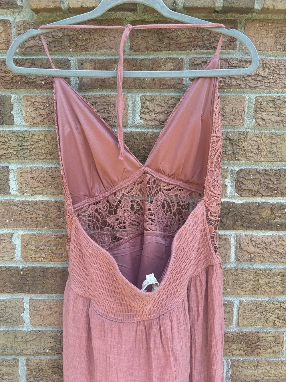 Rebellion Dusty Rose Lace-Trim Backless Sundress size large - Picture 10 of 11